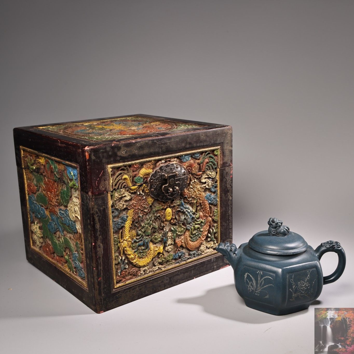 旧家蔵出し 宜興紫砂細作 原礦 天青泥 紫砂壷 茶壷 茶道具 箱付 供養品