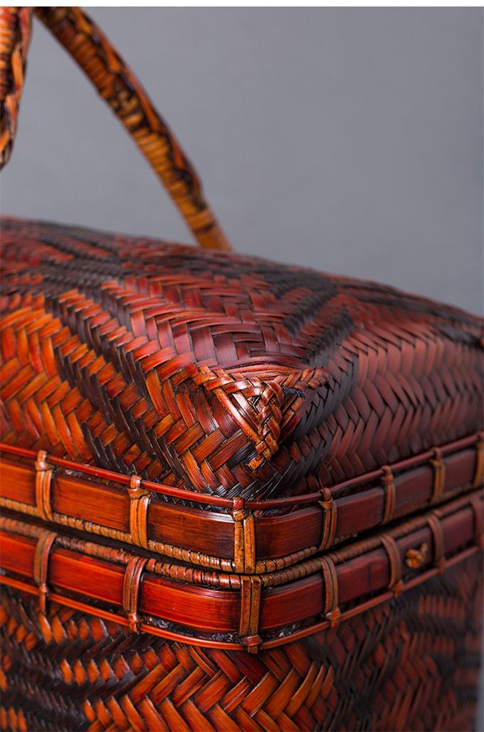 波模様 竹 籠 工芸品 手編み かごバッグ バンブーバスケット 青海波 籠