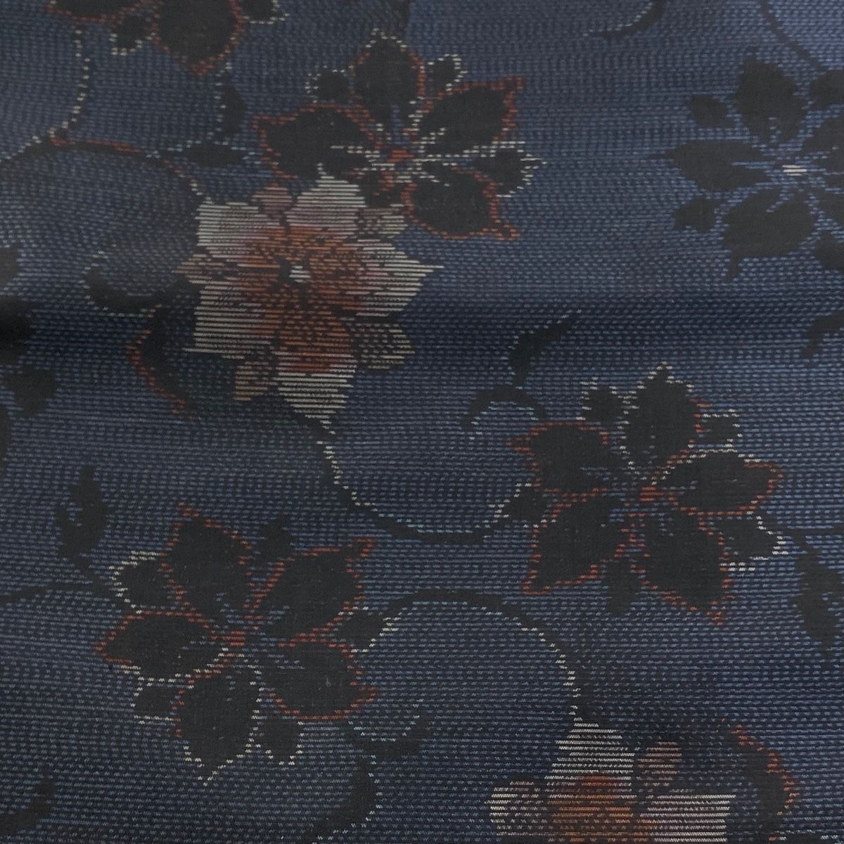 反物 秀品 大島紬 証紙 花唐草 紺色 正絹