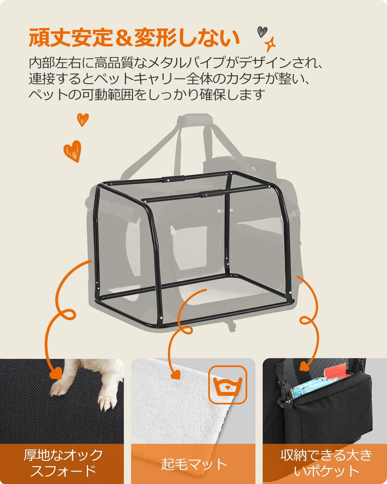 迅速発送】FEANDREA キャリーバッグ 大型犬 変形しないデザイン 犬