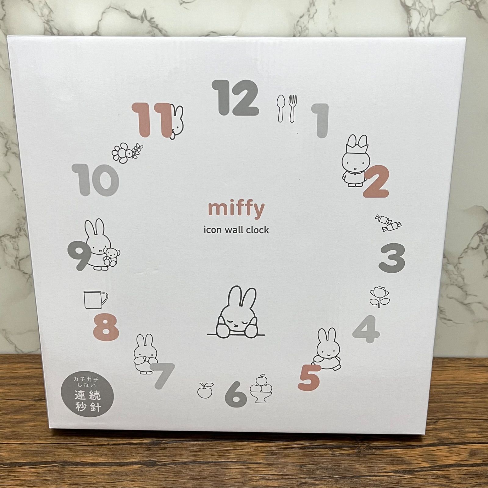 ミッフィー アイコンウォールクロック 掛け時計 グレー 連続秒針 Miffy