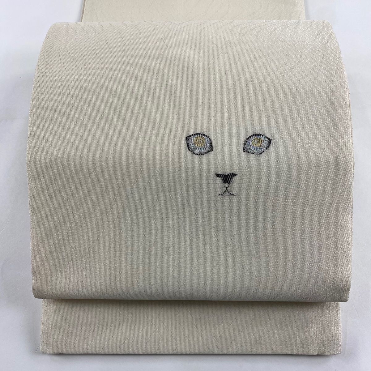 袋帯 動物 鈴 銀糸 ラメ箔 クリーム お太鼓柄 正絹