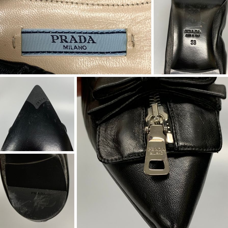 プラダ バレエシューズ フラットシューズ リボン＆チャックあしらい