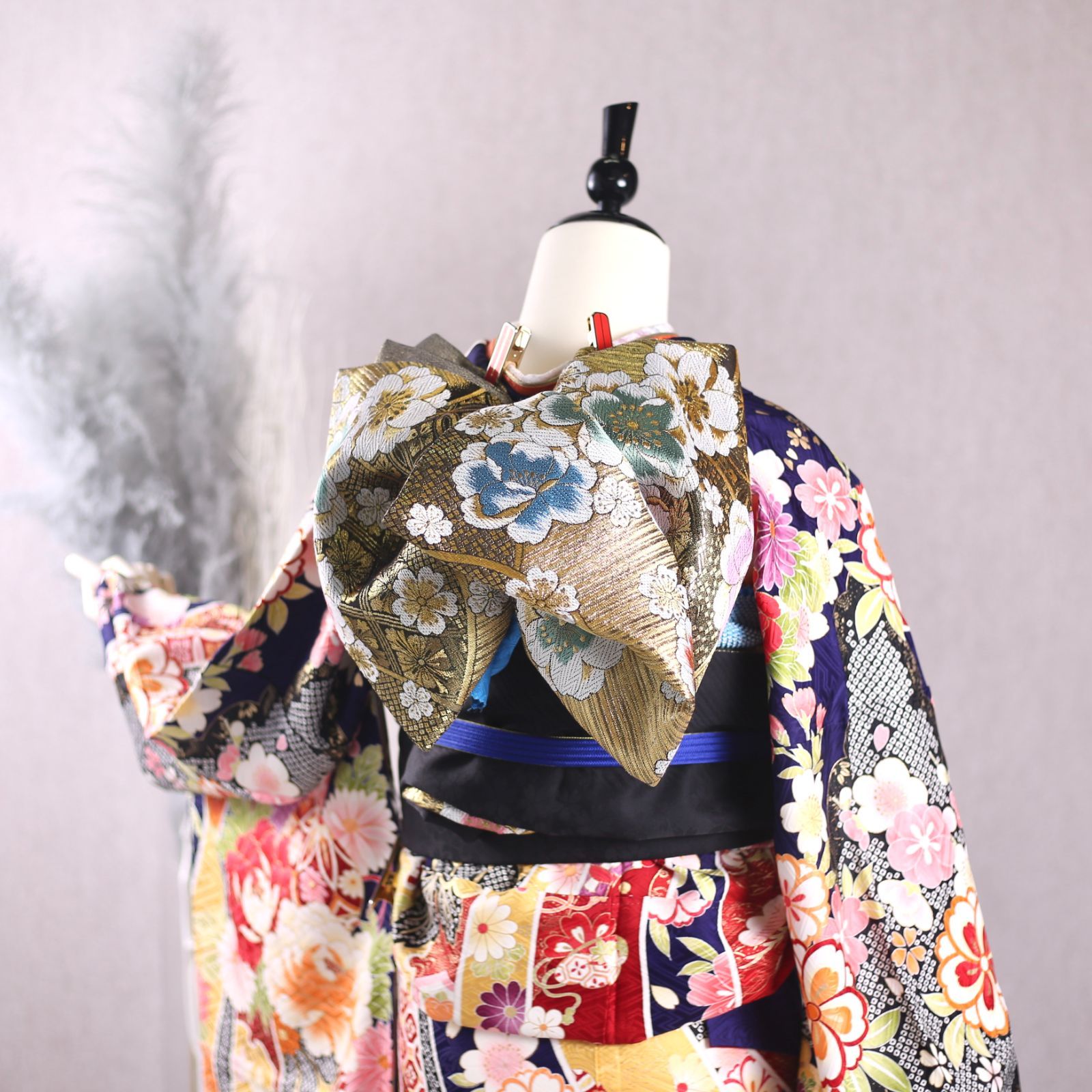 【きれいな御品です】成人式晴れ着フルセット 振袖フルセット 振袖セット 振袖 Lサイズ 中古 青×モダン 美品