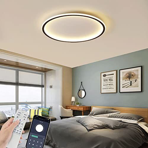 Black_50cm 約2.2kg 6-10畳 50W ?2.5kg（引っ掛対応 工事不要） LED シーリングライト 6-10畳 APP遠隔制御 無段階調光調色 リモコン付き 北欧 おしゃれ インテリア ライト リビング 天井 照明器具 間接照
