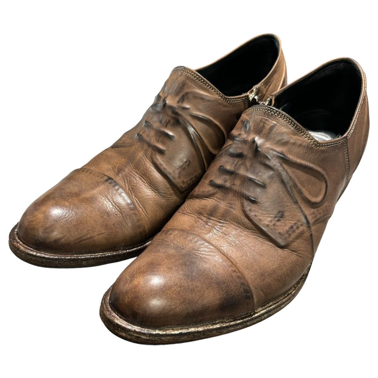 MIHARA YASUHIRO(ミハラヤスヒロ) 00's Broiled side zip leather shoes 炙り出し サイドジップ  レザー シューズ 26cm ブラウン ARCHIVE - メルカリ