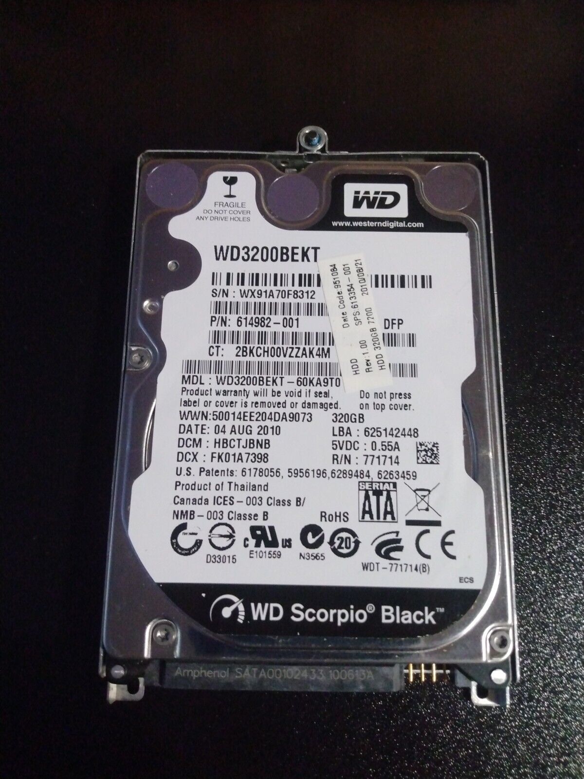 Western Digital Scpio Black 320GB HDD 7200RPM WD3200BEKT-60KA9TO
