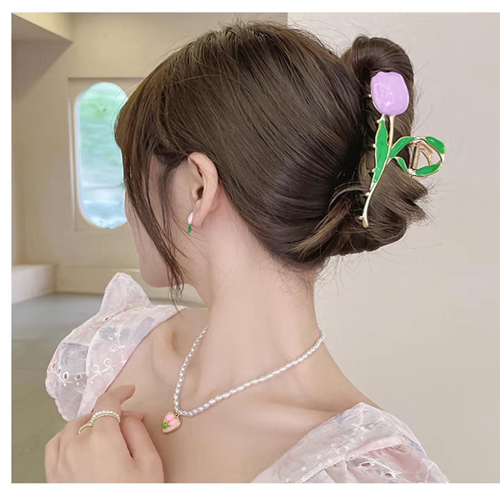 髪留め 韓国風 おしゃれ 髪飾り 贈り物 ヘア レディース用 シンプル クリップ オフィス 大きめ ヘアクリップ バンスクリップ 紫のチューリップ HAPVITAL