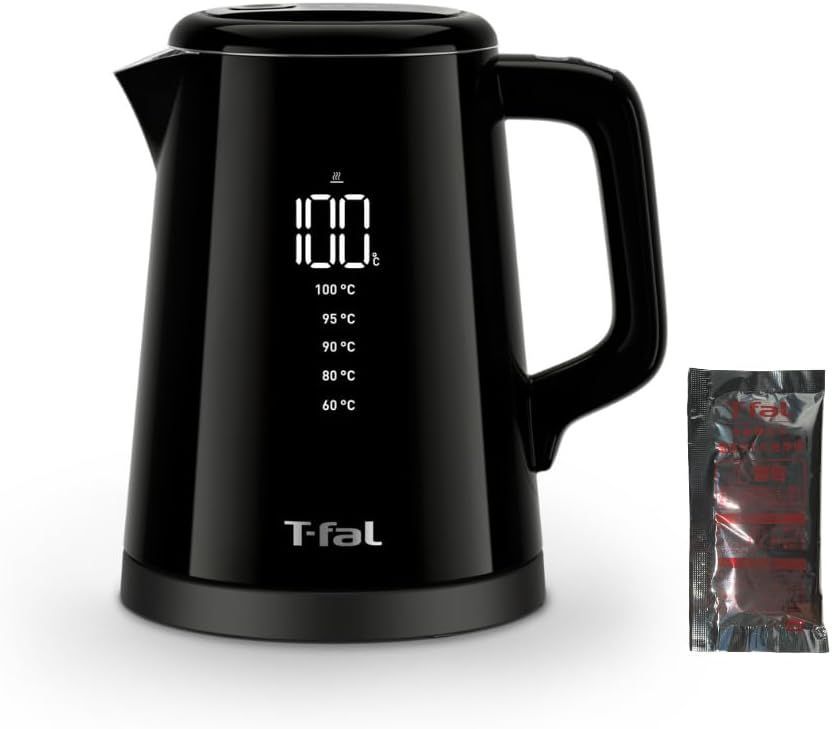 ティファール 電気ケトル 0.8L デジタルディスプレイ 温度調節 1250 Wのハイパワーですぐに沸く 転倒お湯もれロック ディスプレイ ロック コントロール 電気ポット 触れても熱くない 保温 ケトル 洗浄剤 1包 付き ブラック