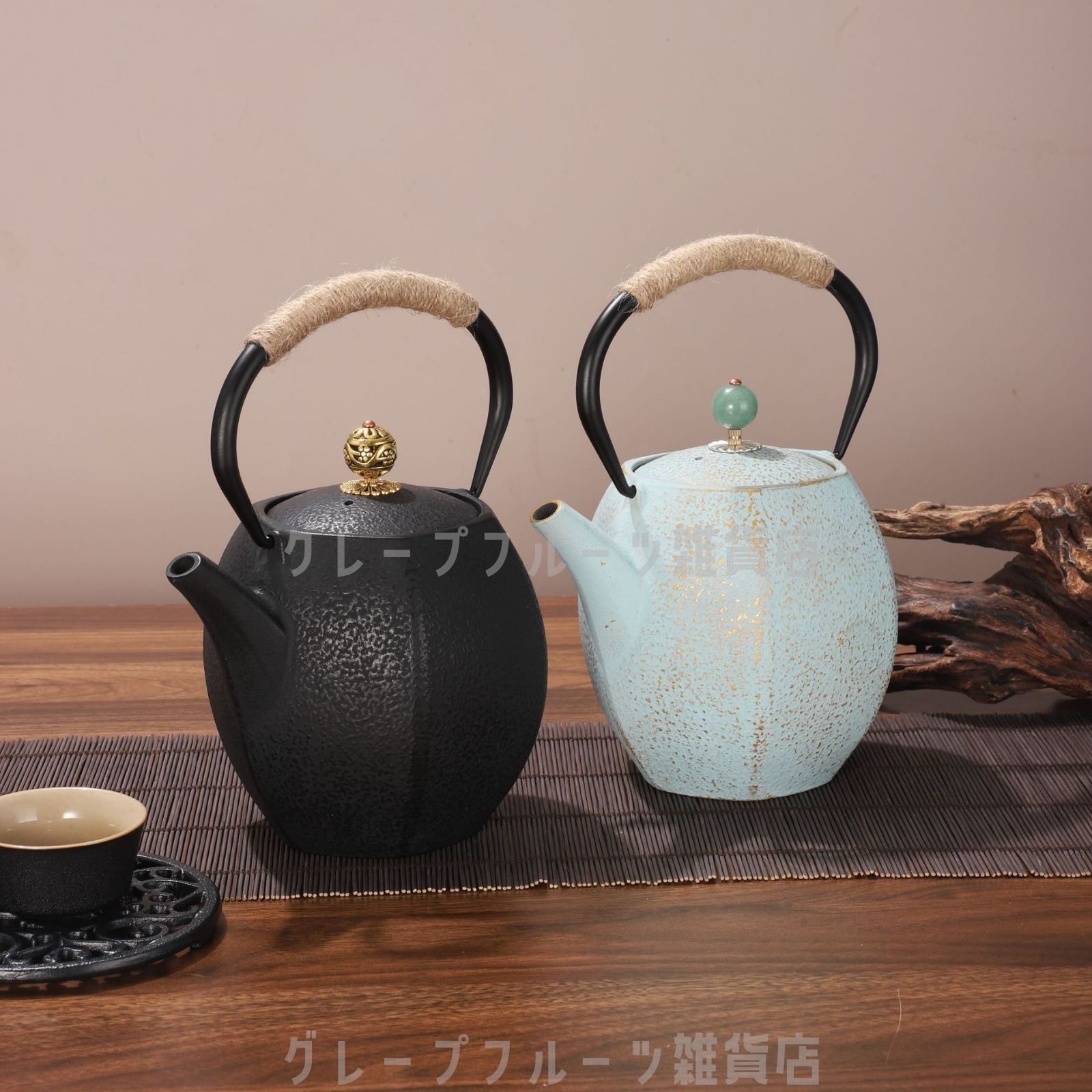 鋳鉄製 花模様 鉄瓶 ステンレスストレーナー付き