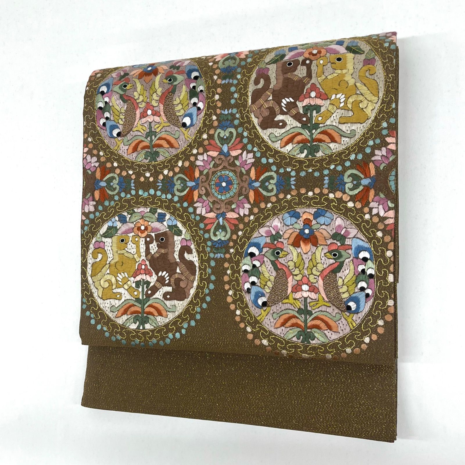 蘇州刺繍 袋帯 鳳凰 鳥 獅子 動物 正絹 お太鼓柄 D041 - メルカリ