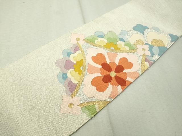 平和屋着物●爪掻き本綴れ　八寸名古屋帯　花丸文　金糸　正絹　逸品　DAAU5954ps 平和屋着物○爪掻き本綴れ 八寸名古屋帯 花丸文 金糸 正絹