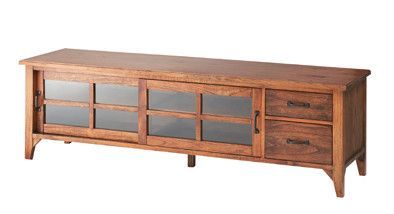 天然木 ガラス戸棚と引き出し付 ローボード 幅150cm テレビボード リビングボード TVボード テレビ台