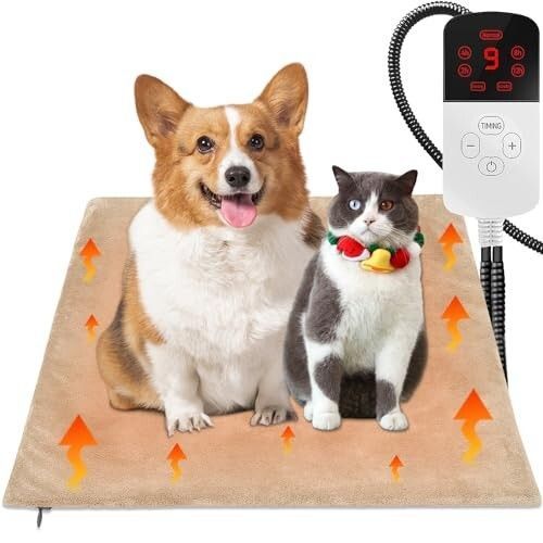 ♪【寒い冬もあったか】 ペット用ホットカーペット 9段階温度調節 犬 猫用 噛みつき防止 防水 過熱保護 丸洗い 45*45cm ベージュ