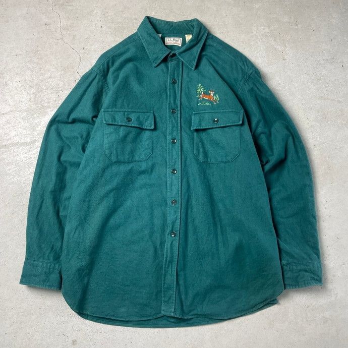 80年代 USA製 L.L.Bean エルエルビーン 刺繍 シャモアクロスシャツ 