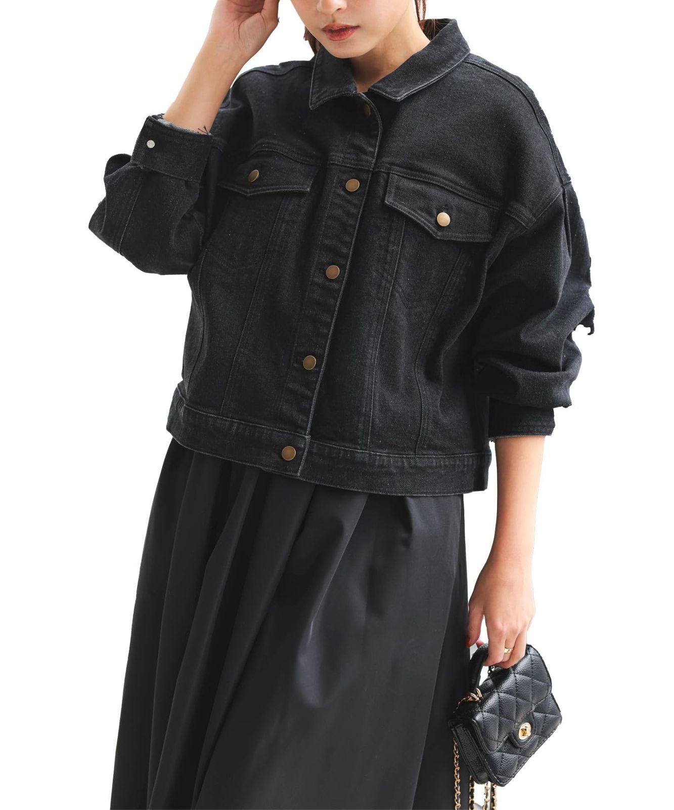 Size M_Color プチ ブラック 神戸レタス Petitle プチレ デニムジャケット Gジャン ジャケット アウター 低身長 秋服 K1316 M プチ ブラック