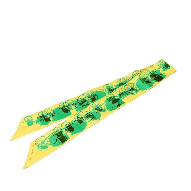 エルメス ツイリー 馬車 イエロー グリーン シルク レディース HERMES 1-0212137