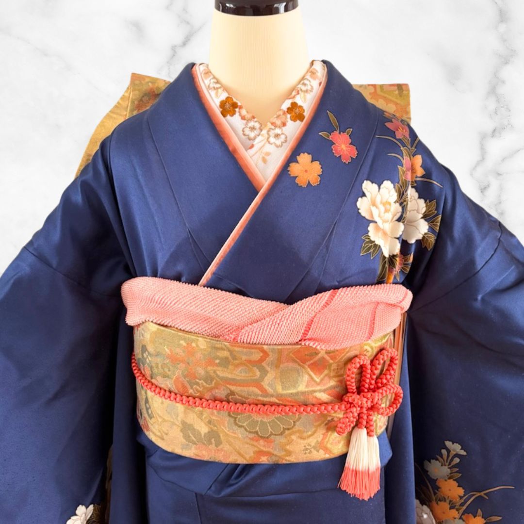 トール】 振袖 フルセット 身丈167 裄67 青 刺繍衿 金彩 成人式