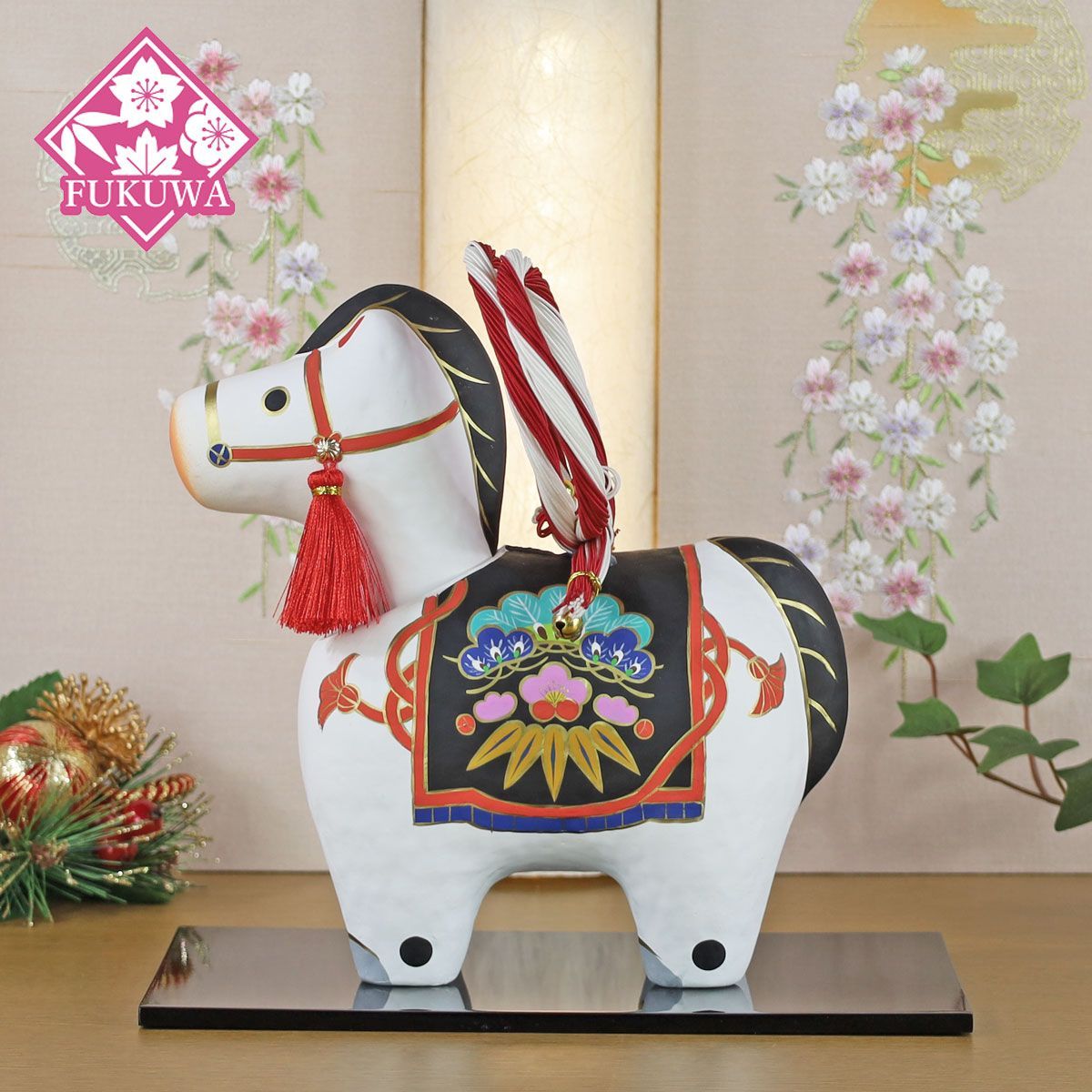 干支 置物 午 十二支飾り 干支の置物 十二支 かわいい おしゃれ 置物 張り子 首振り 雅午 大 R8-TK-33-R18 正月飾り インテリア 陶器 コンパクト 小型 日本土産 プレゼント 贈り物 リュウコドウ 馬