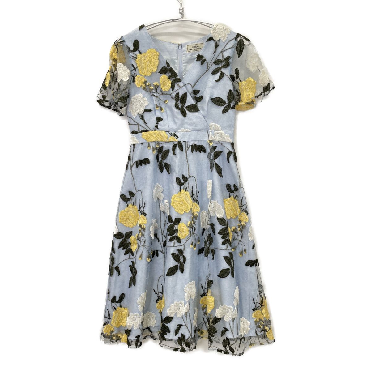 GRACE グレースコンチネンタル 1823 5054-0 ﾗｲﾄﾌﾞﾙｰ 花柄 刺繍 ﾚｰｽﾜﾝﾋﾟｰｽ 34