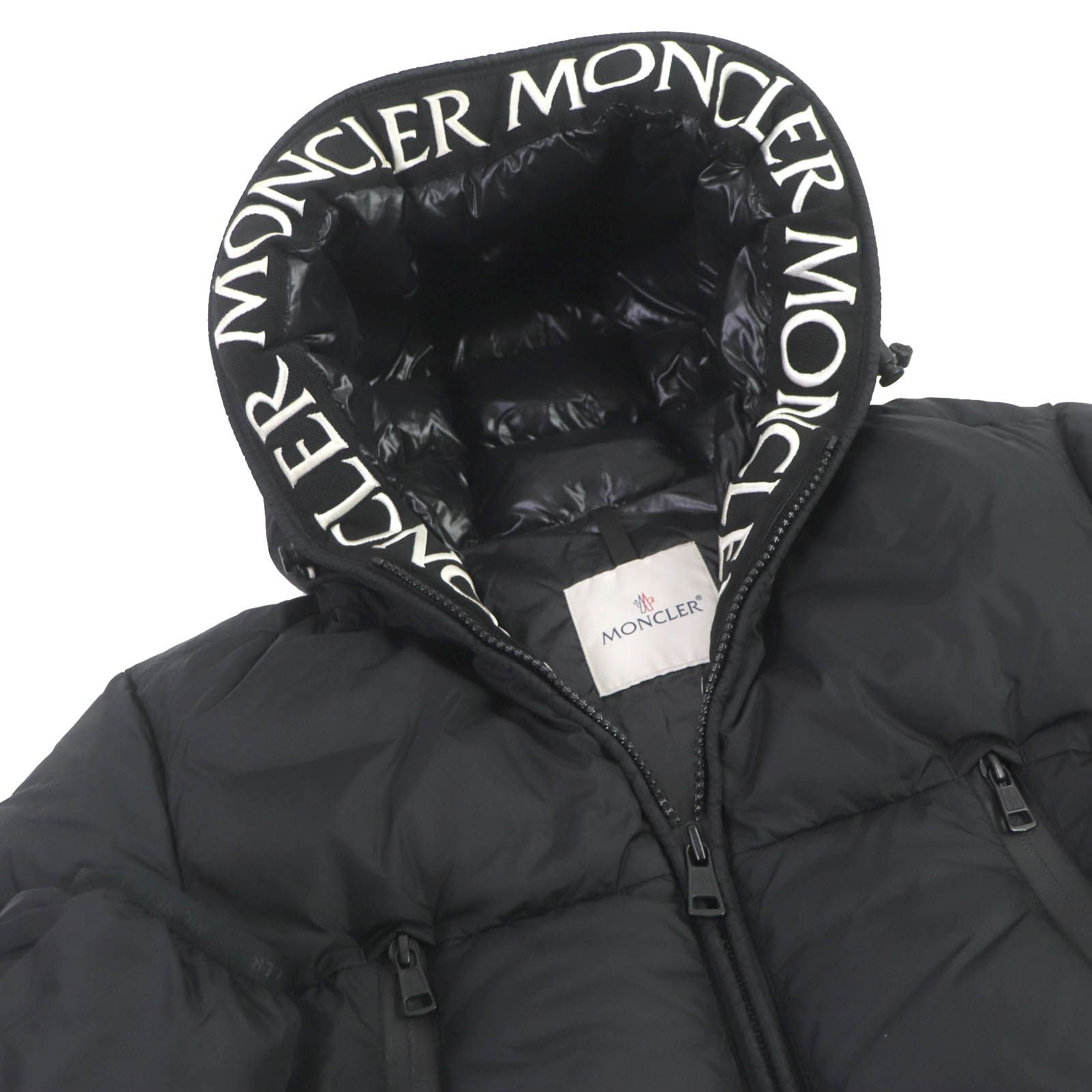 美品□MONCLER モンクレール 19-20AW MONTCLA モンクラ フードロゴ刺繍 WZIP ロゴワッペン ダウンジャケット ブラック 1 ブルガリア製 正規品 メンズ