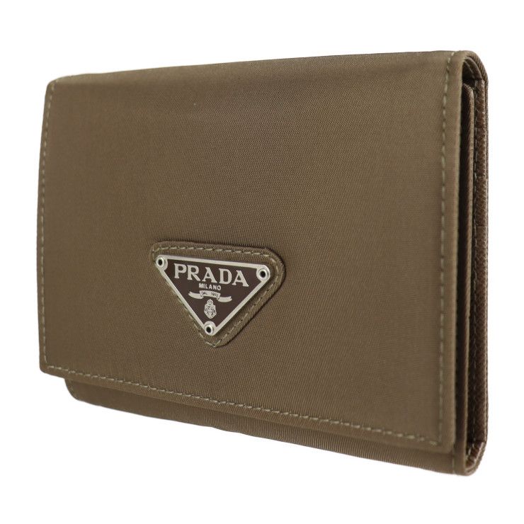PRADA プラダ 三つ折り財布 M176 ナイロン レザー TERRA カーキ系 三角 