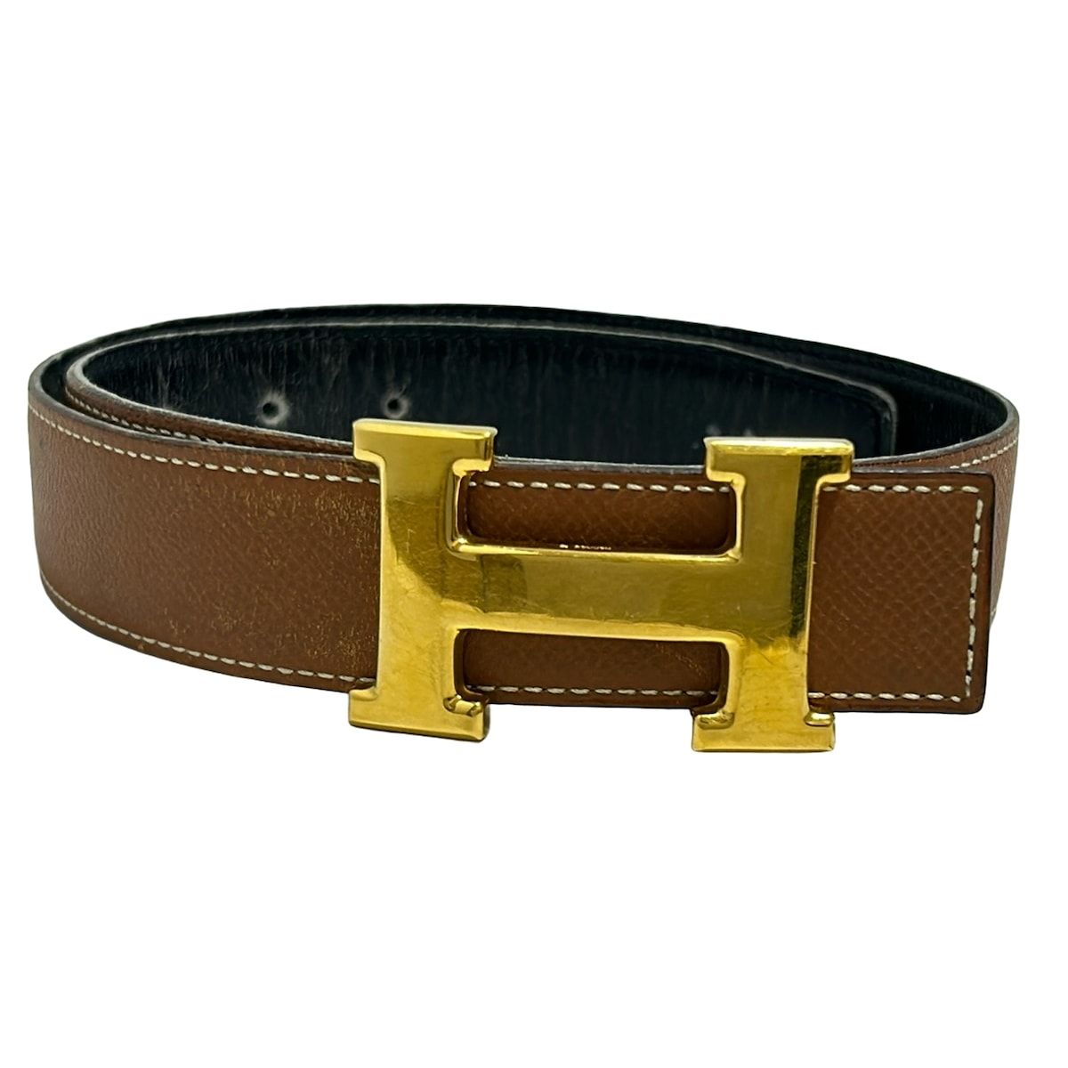 【メーカー包装済】 HERMES(エルメス) ベルト ゴールド金具 黒×ゴールド Hベルト 小物