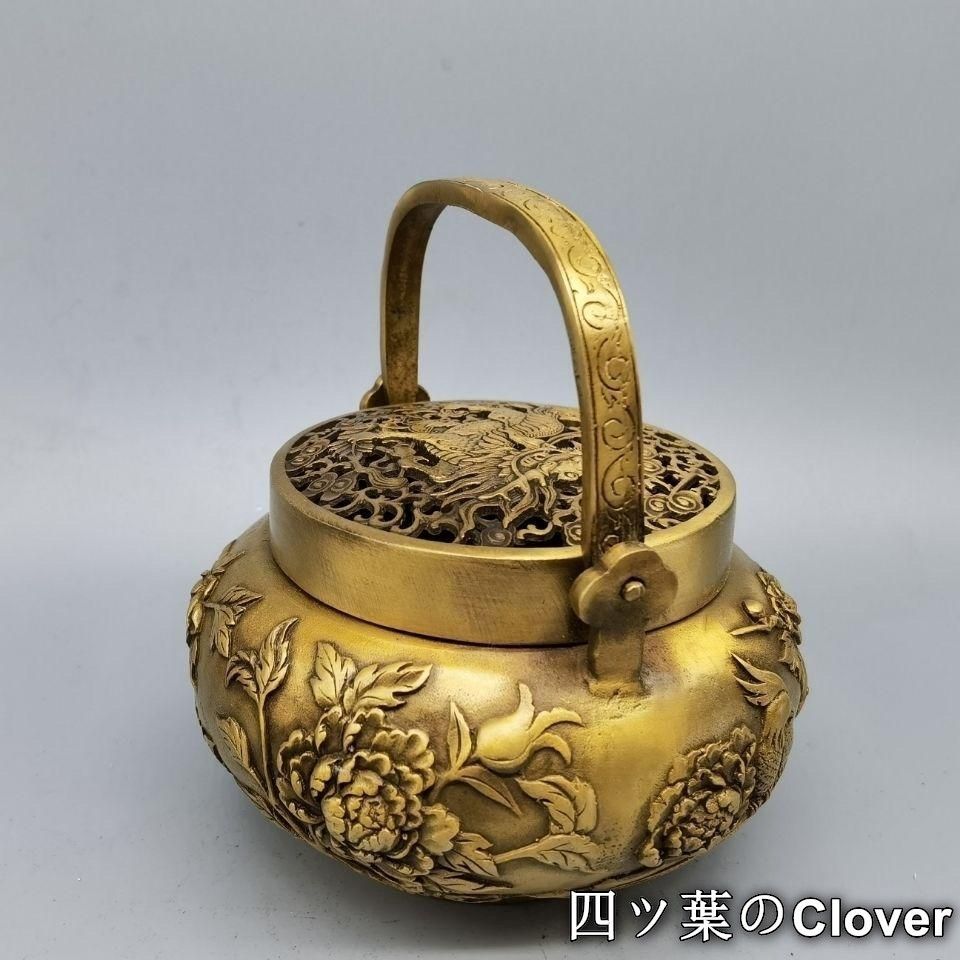 銅器 手提げ薫香炉 麒麟暖手炉 装飾品 工芸品 置物 銅器 浮彫二仙香薫炉 手提げ暖手炉 香炉 香道具 装飾品 工芸品