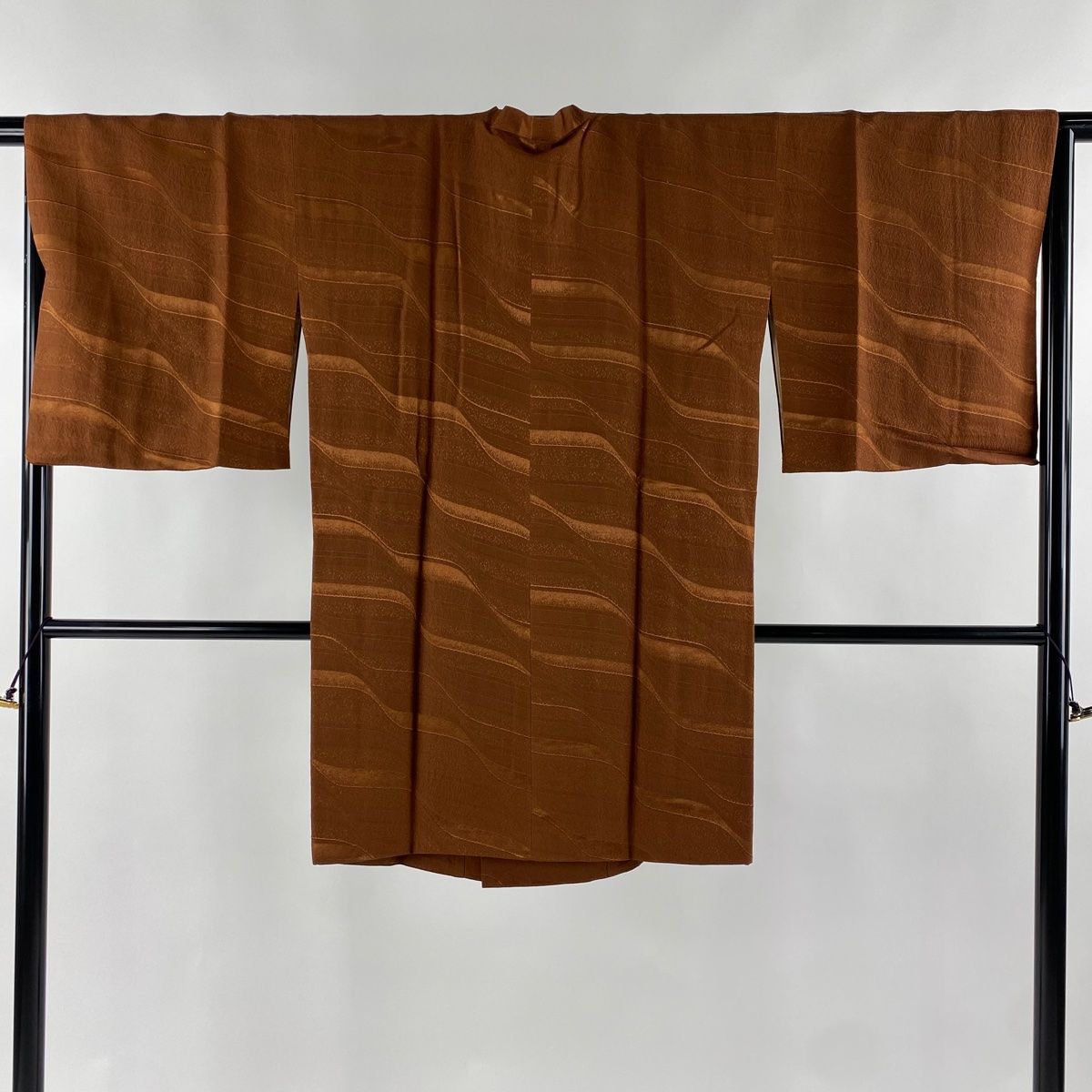 道行 身丈95cm 裄丈67cm M 和装コート 角衿 地紋 茶色 正絹 名品