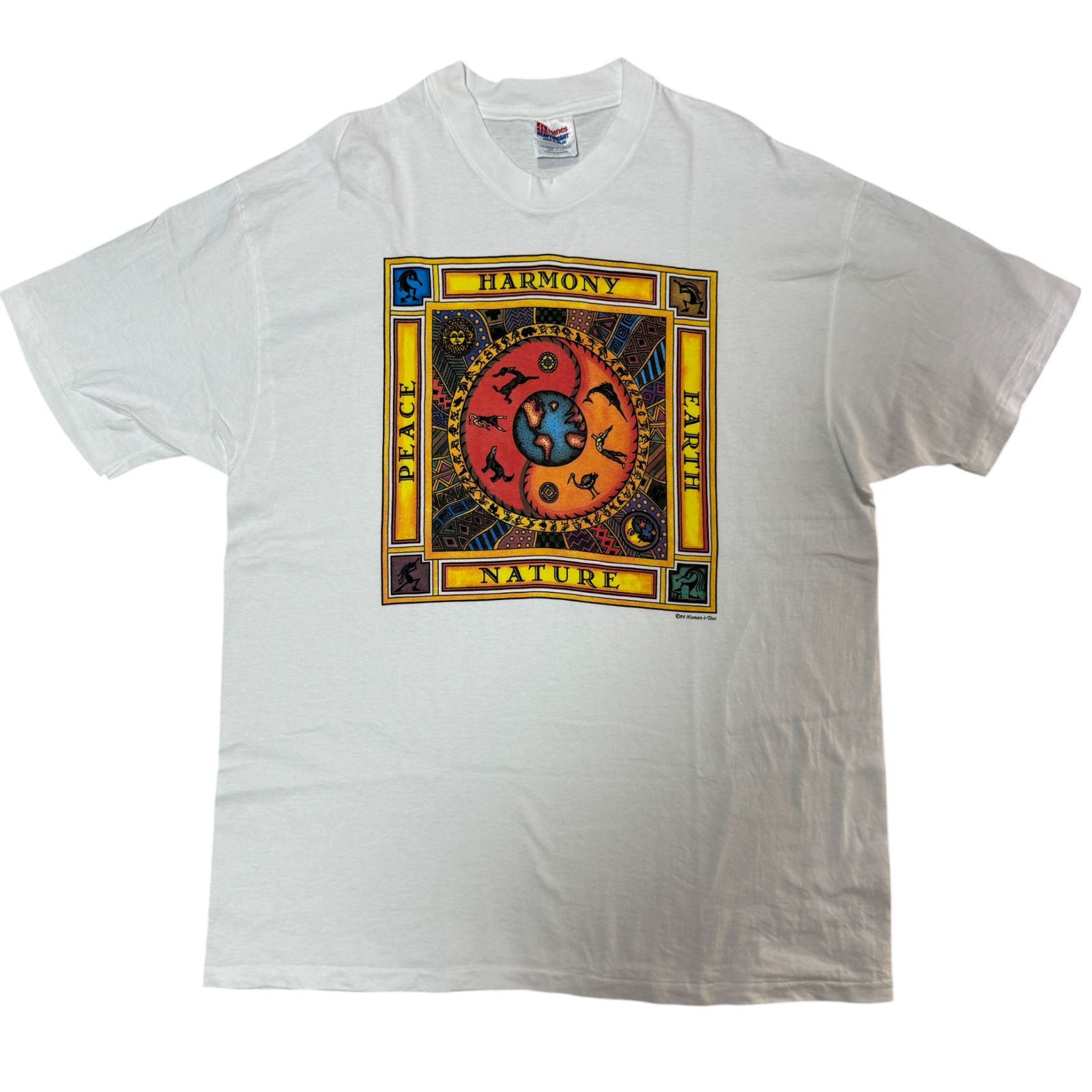 90s Human-i-Tees 地球 アース アニマル アート プリント Tシャツ XL