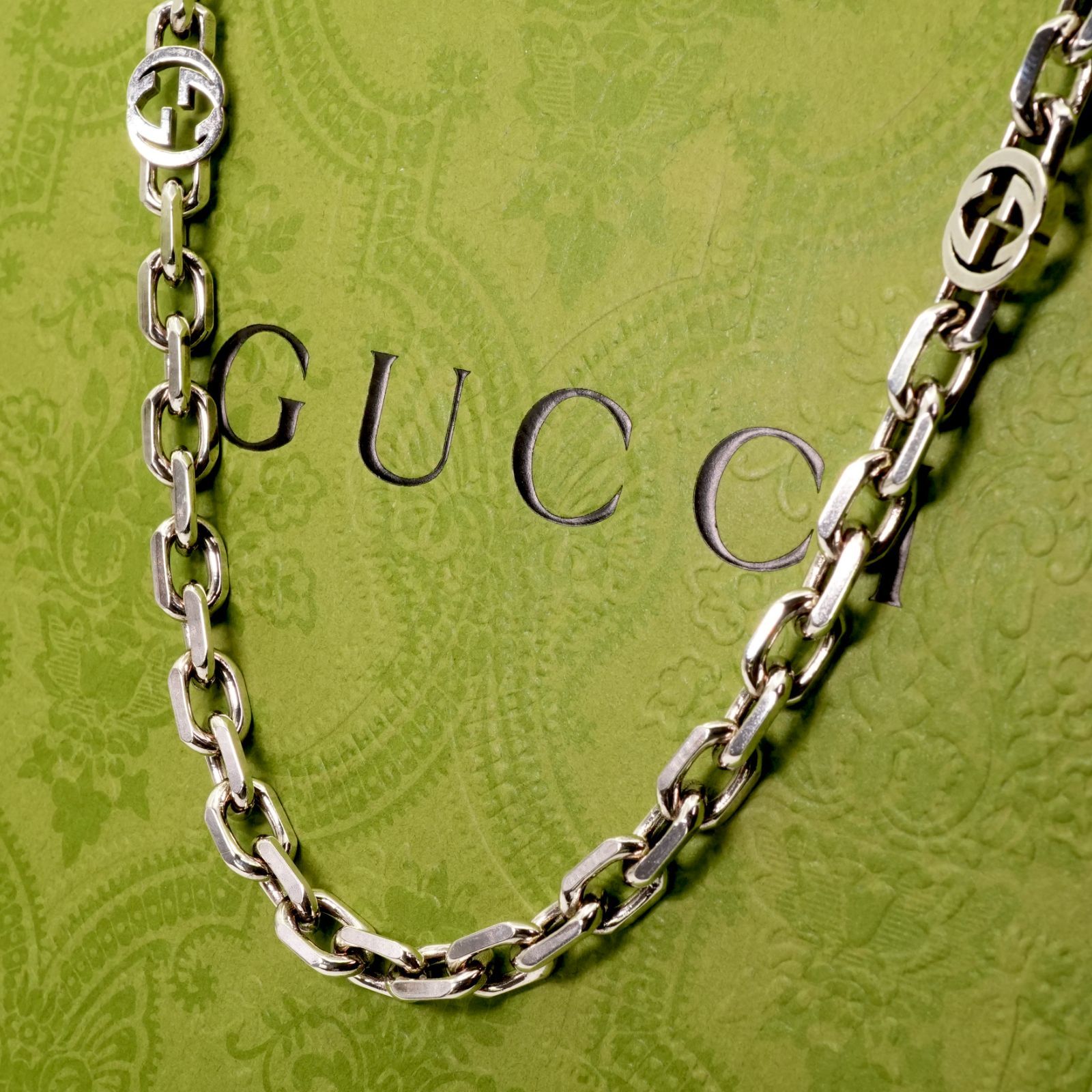 【極美品✨】GUCCI ネックレス ロングチェーン インターロッキング シルバー 極美品90㎝ グッチ インターロッキング ロングチェーンネックレス25