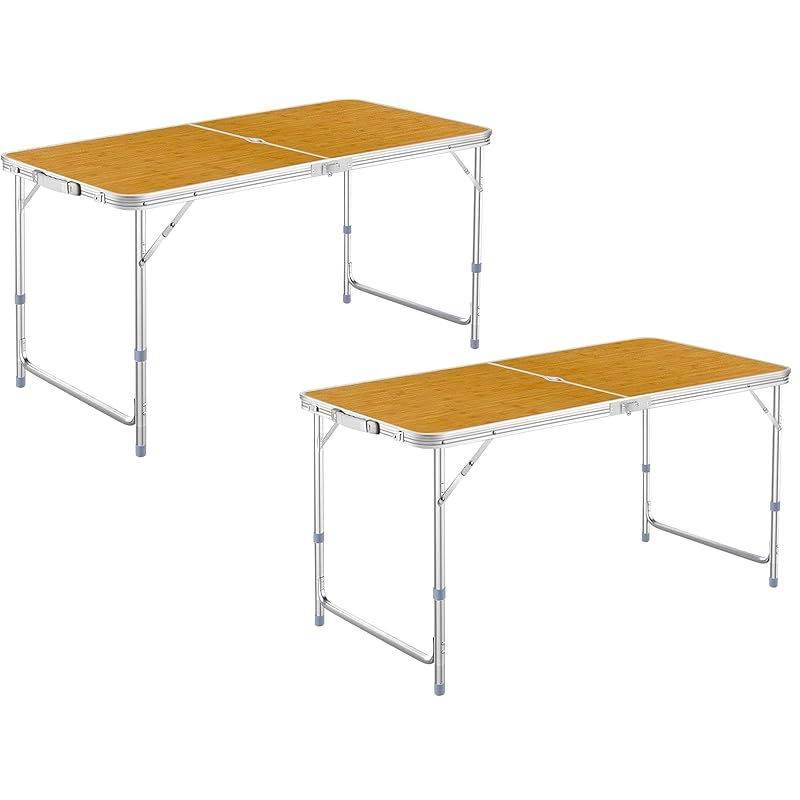 在庫 Taimonik アウトドア 折りたたみ テーブル キャンプ テーブル 高さ3段階調整 120cm 組立不要 折り畳み 軽量 携帯便利 コンパクト 収納 ピクニック レジャー キャンプ用 DK 竹色 セット 1