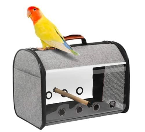 餌入れ付き バッグ 小さく収納 キャリー バード 移動用 グレー×オレンジ インコ 鳥 VEROMAN