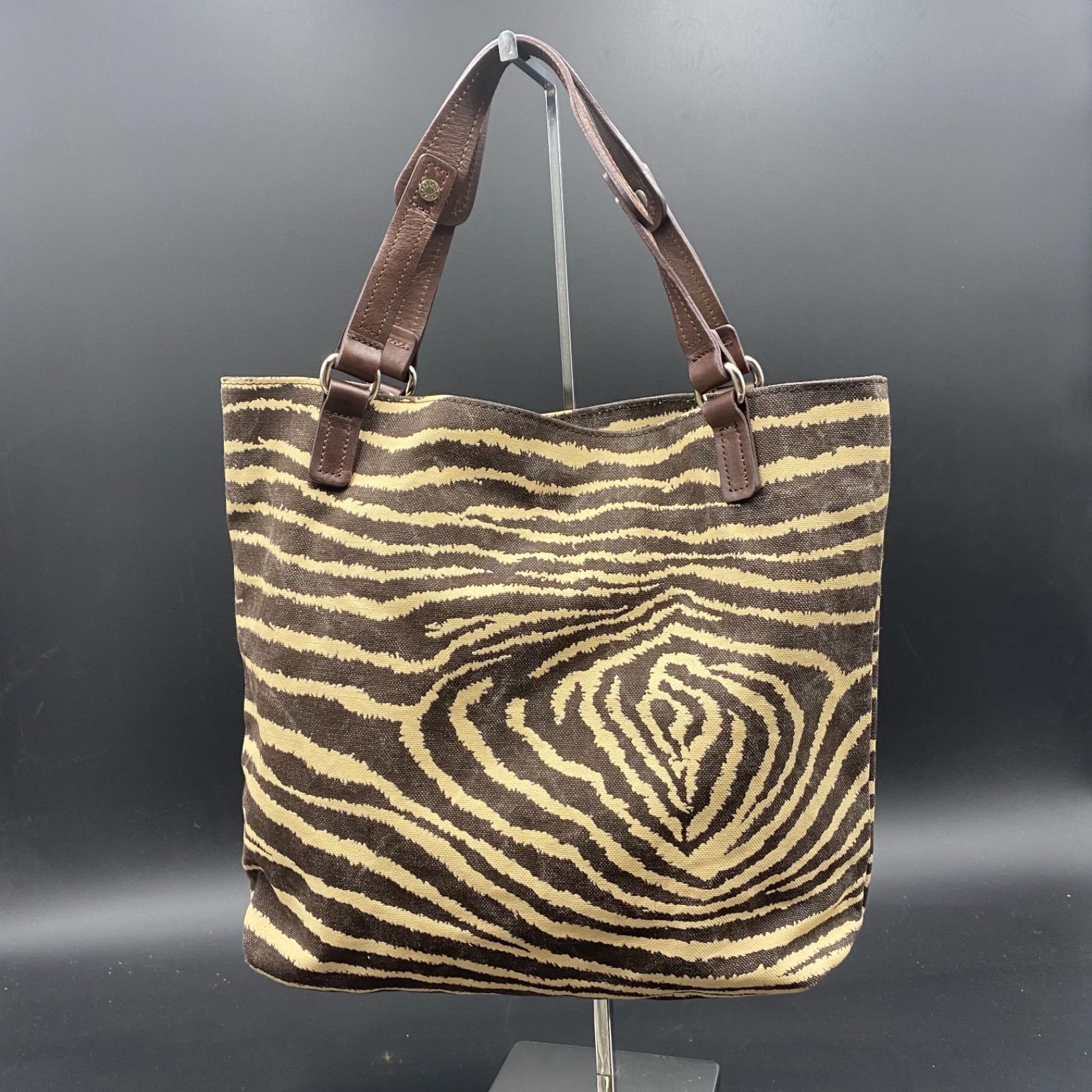 76 SAZABY サザビー トートバッグ キャンバス ゼブラ柄 ベージュ