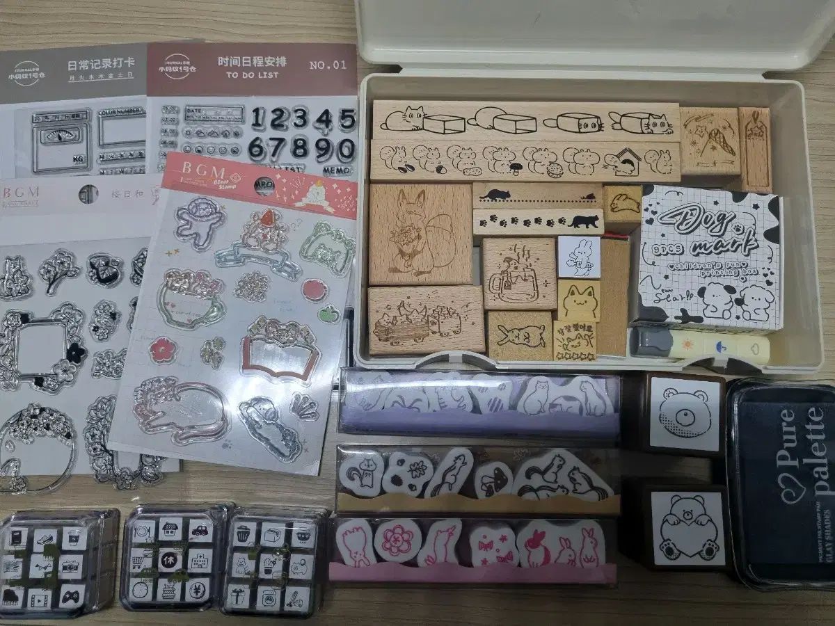 動物 スタンプ ハンコ バッチ| デコレーションダイアリー クリアスタンプ ウッドスタンプ