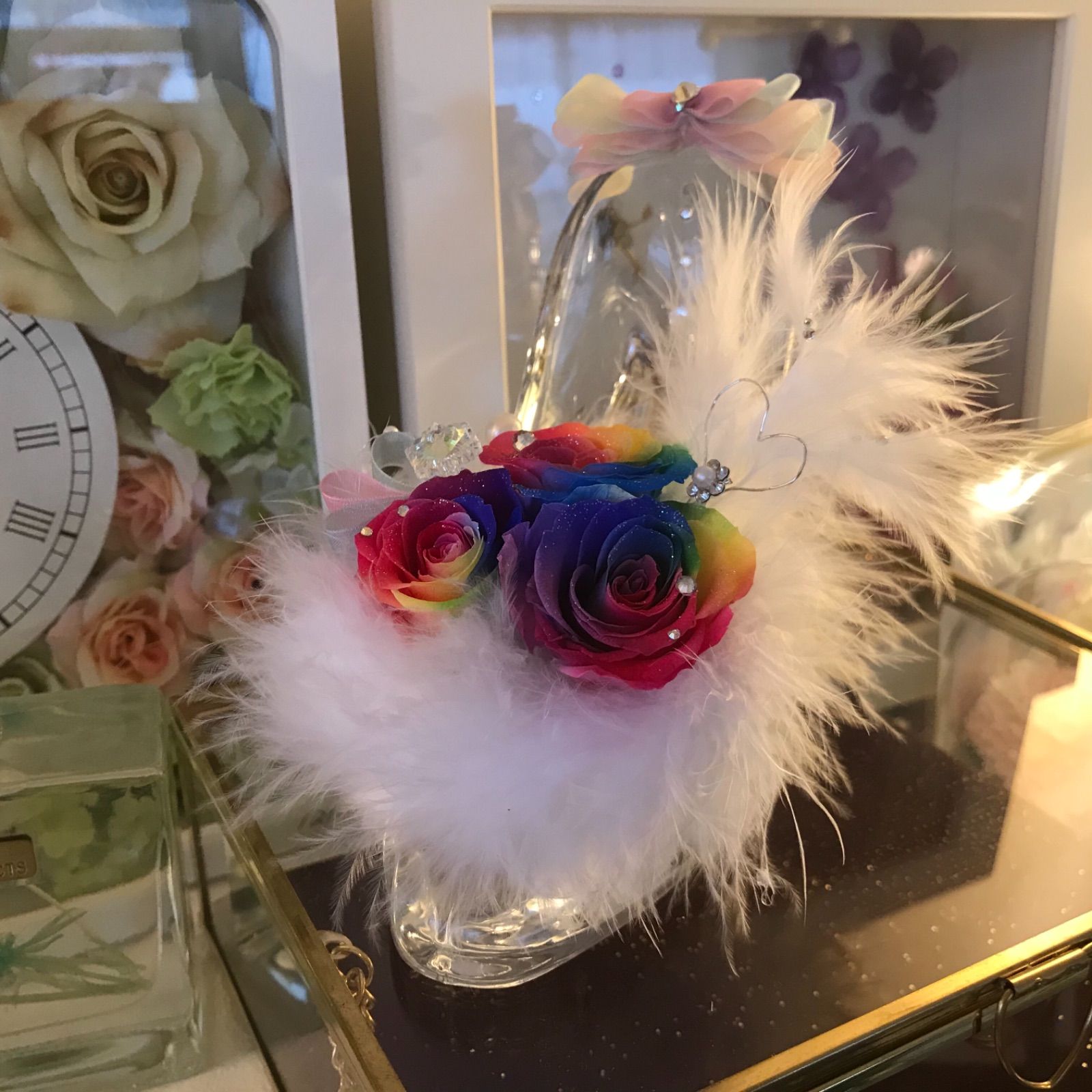 枯れない希望のお花・レインボーローズプリザーブドフラワー 