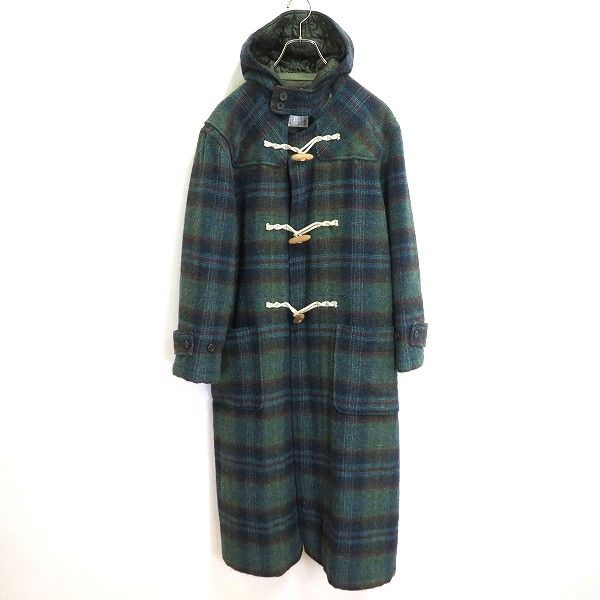 wux カネコイサオ KANEKO ISAO ロング ダッフル コート 緑 チェック ウール フーディー 1998年 ヴィンテージ 970939 k01