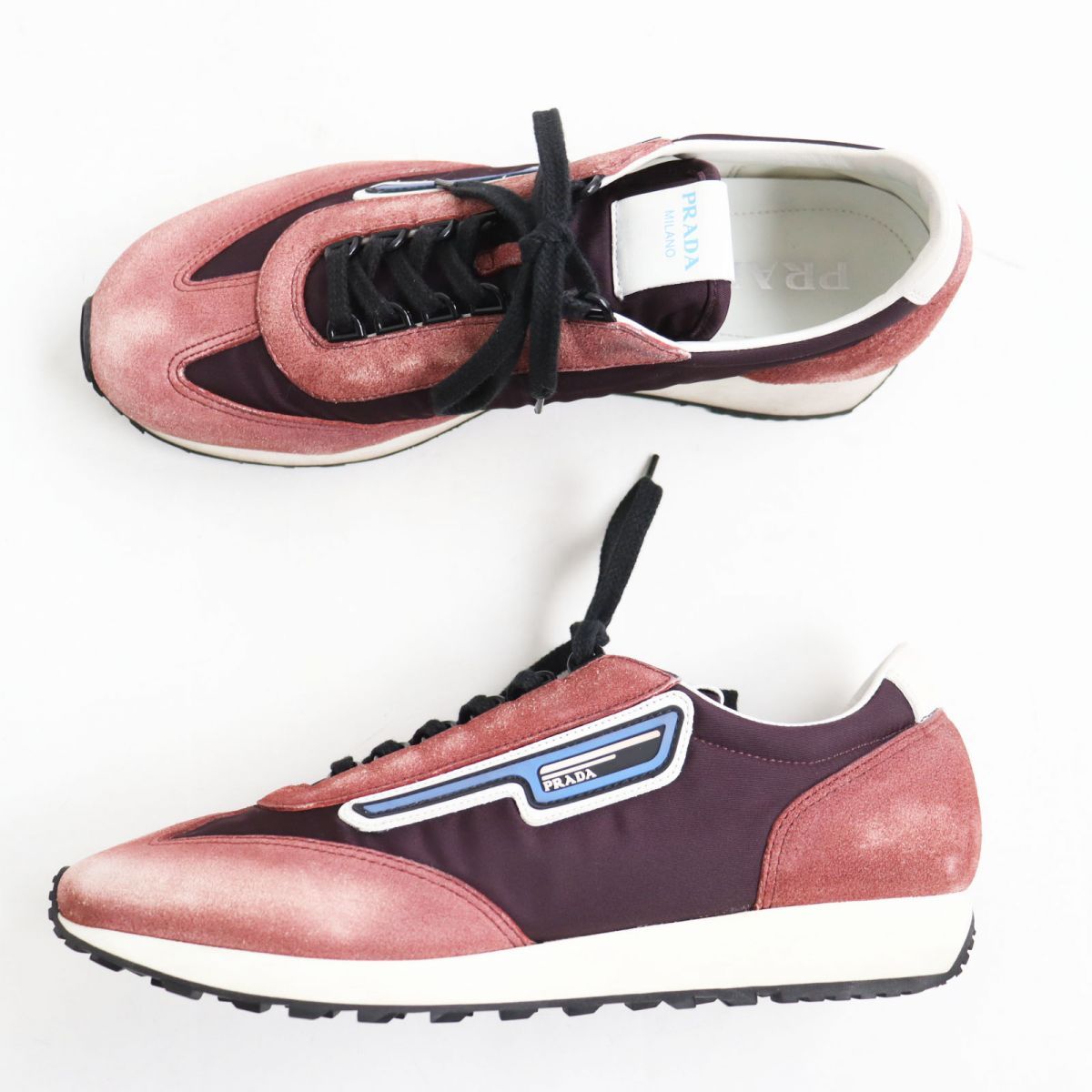 美品○PRADA プラダ 2EG276 スウェードレザー×ナイロン ラバー