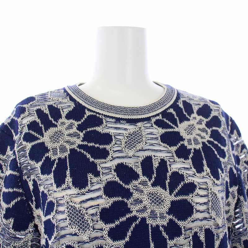 シャネル CHANEL 20P CC FLOWER KNIT DRESS フラワー ココマーク ニットワンピース 半袖 ひざ丈 36 S 紺 ネイビー  P63042K48842 /KH