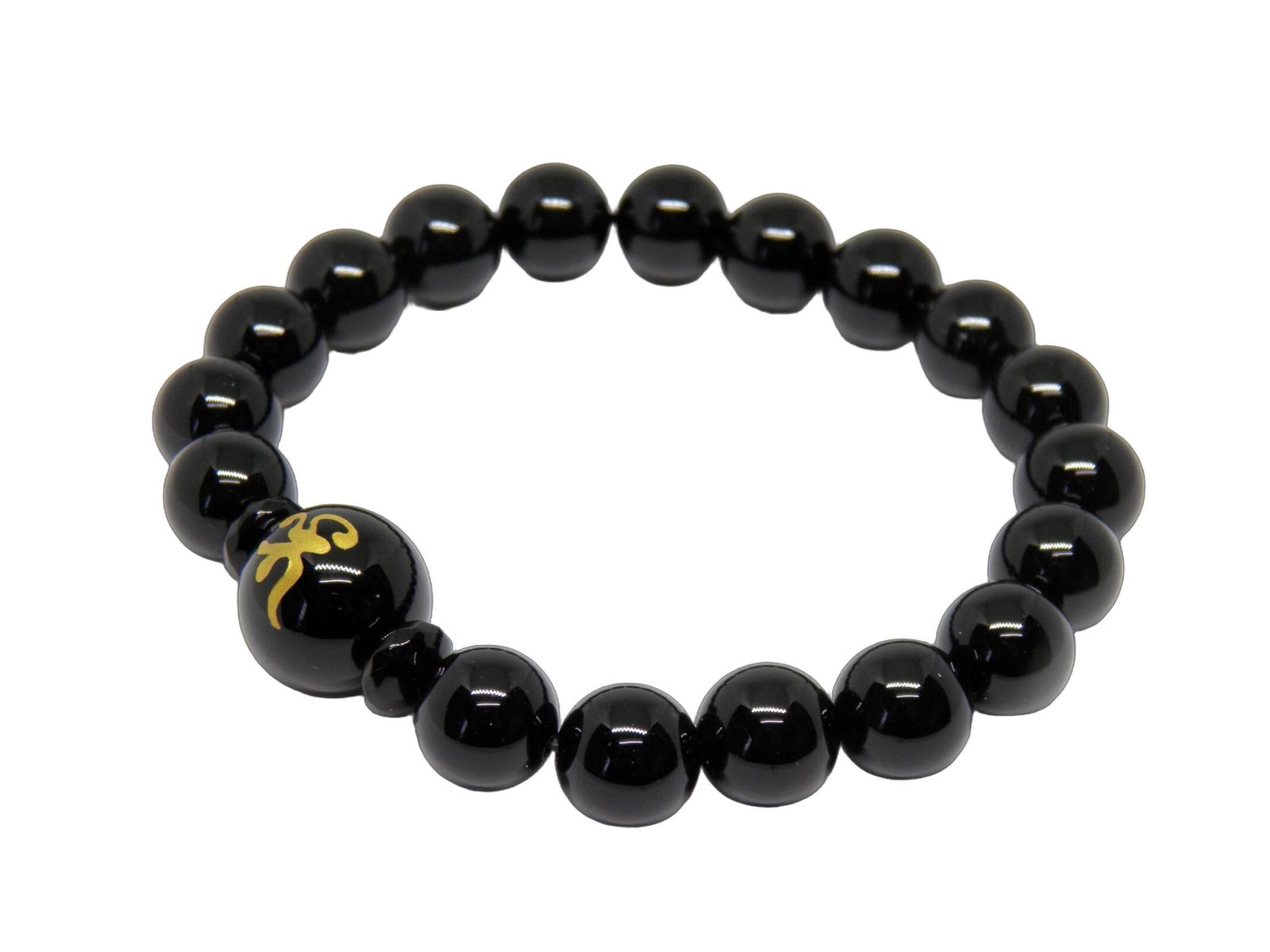 バイ 薬師如来 オニキス (金色入り) 梵字玉 14mm ブレスレット