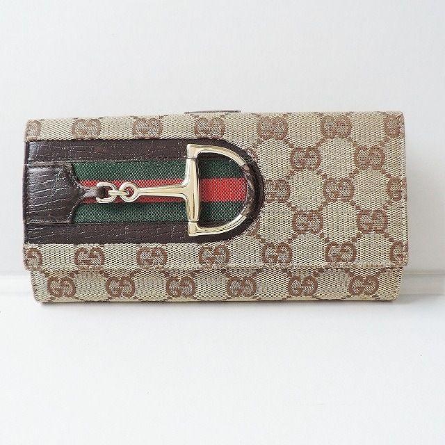 GUCCI(グッチ) 長財布 GG柄,シェリー(ウェブ),ホースビット 137375 ベージュ×ダークブラウン×マルチ レザー - メルカリ