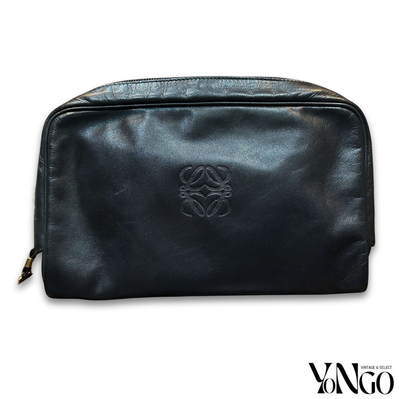 LOEWE ブラック レザーバッグ ロエベ ナッパーレザー アナグラム クラッチバッグ