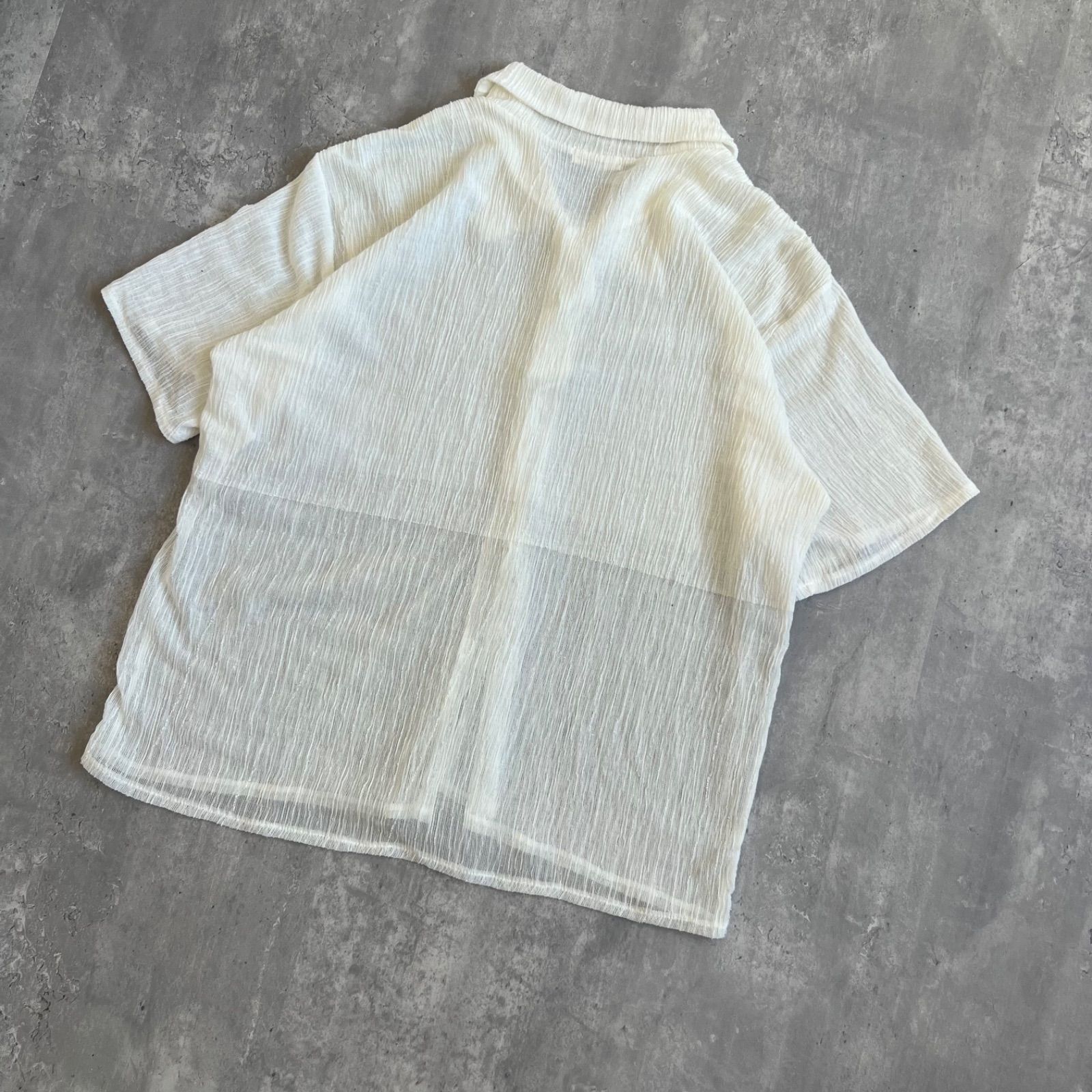  Plantation プランテーション ISSEY MIYAKE 杢調デザイン ポリコットン 短丈 半袖シャツ Mサイズ PL 61-JJ 490 半袖 シャツ ブラウス