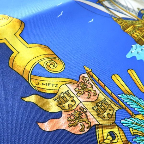 HERMES カレ90 Voiles de Lumiere 光の帆船 青系 船 シルク
