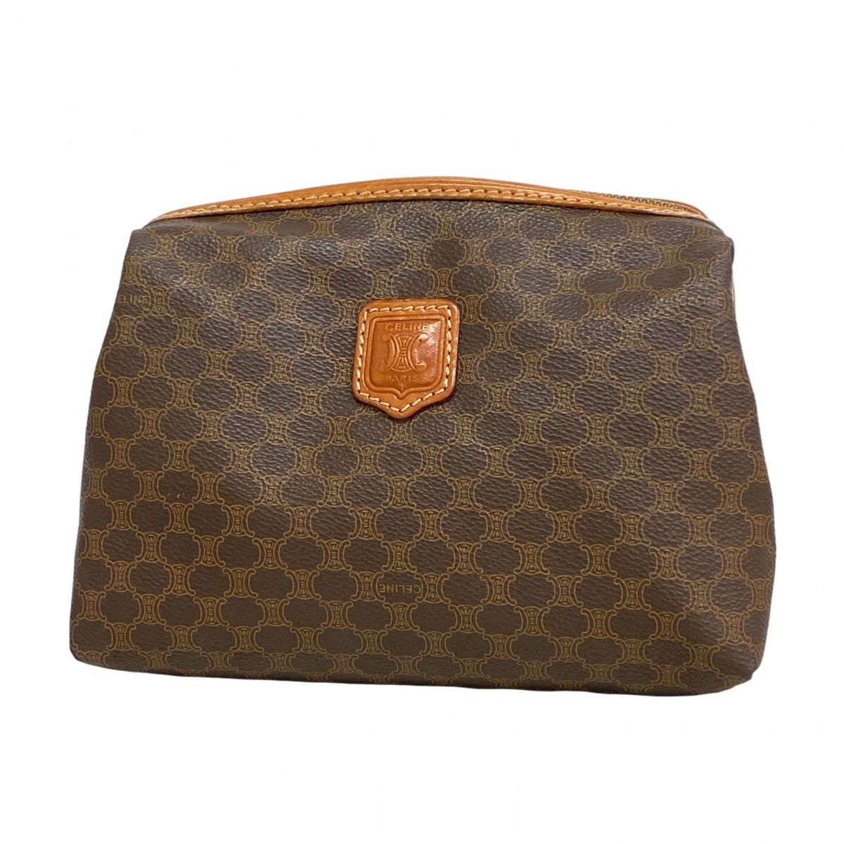 5md4496 セリーヌ ポーチ マカダム PVC ブラウン ゴールド金具 レディース