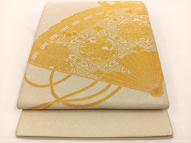 平和屋着物◎太鼓柄袋帯 綴れ 檜扇花文 金銀糸 正絹 逸品