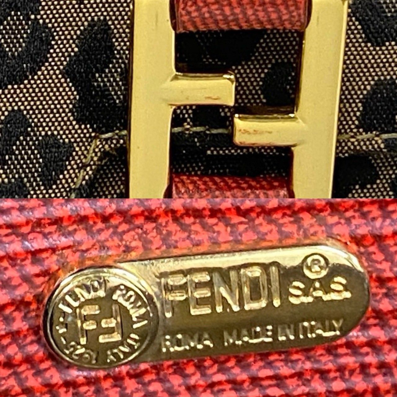 未使用保管品 希少品 FENDI フェンディ FF ロゴ 金具 キャンバス 