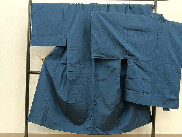 平和屋着物男性　紬　アンサンブル　色無地　羽裏：虎　紺瑠璃色　正絹　逸品　BAAQ0923me