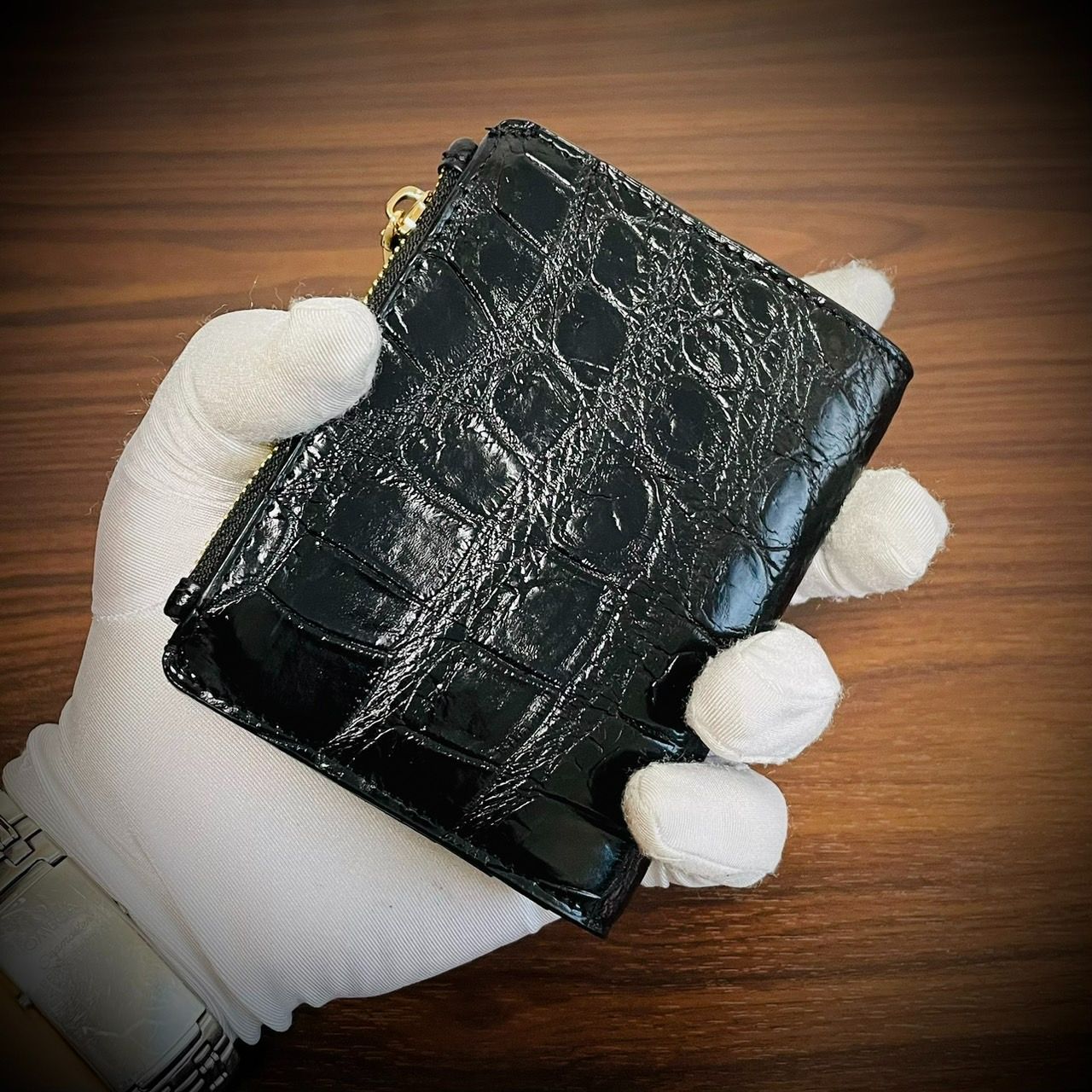 クロコダイル ミニ財布 二つ折り コンパクト 証明書付 コンパクト 革 