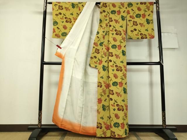 平和屋着物○上質な小紋 型染め 舞花文 鬼しぼ縮緬 正絹 逸品